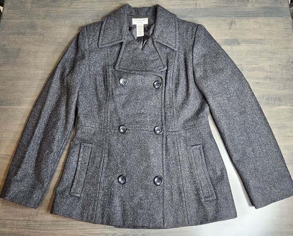 Covington Double Breasted Pea Coat Women’s Wool Blend Size Small Dark Gray Lined